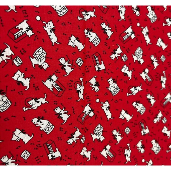 Red Cotton Fat Quarter Fabric with Playful White Music-Playing Cats 18x22" - Picture 1 of 4